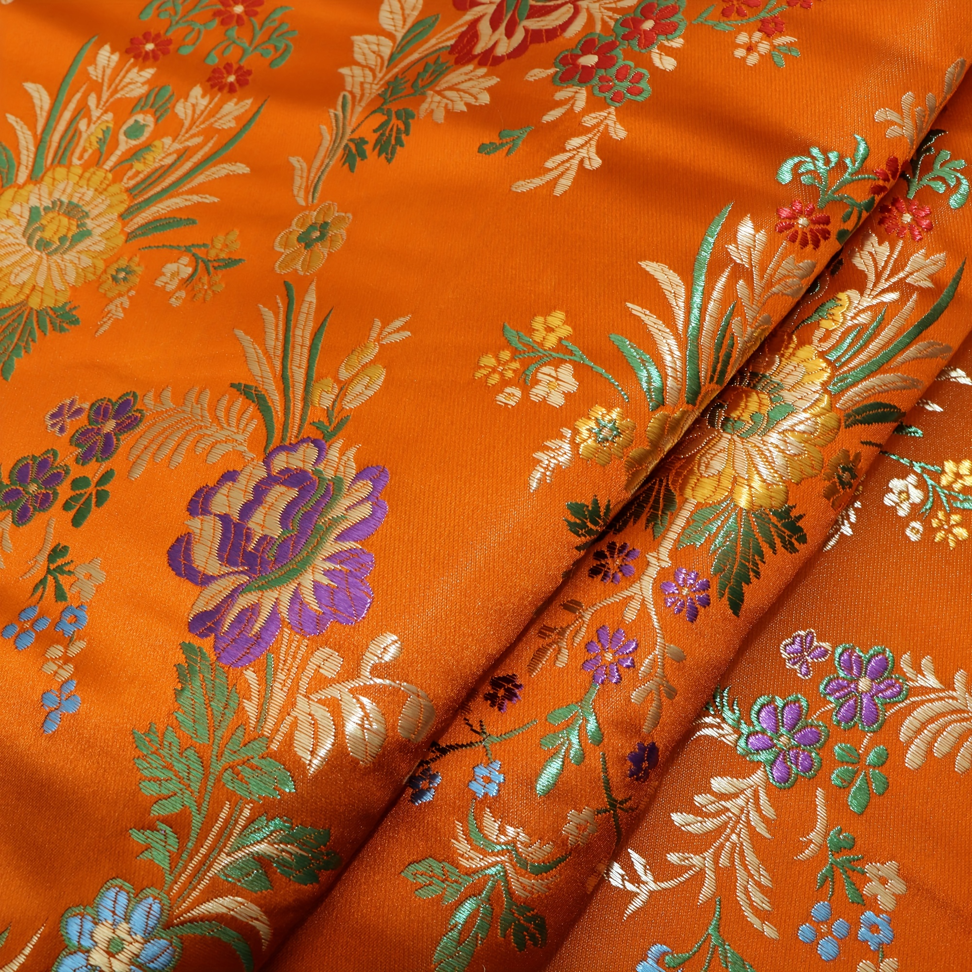 TEMU 1pc Luxury Vibrant Flower Printed Satin Brocade Fabric - 29.52x19.68 Inch Pre-cut Polyester Jacquard For Diy Sewing, Quilting, Wedding Decor,