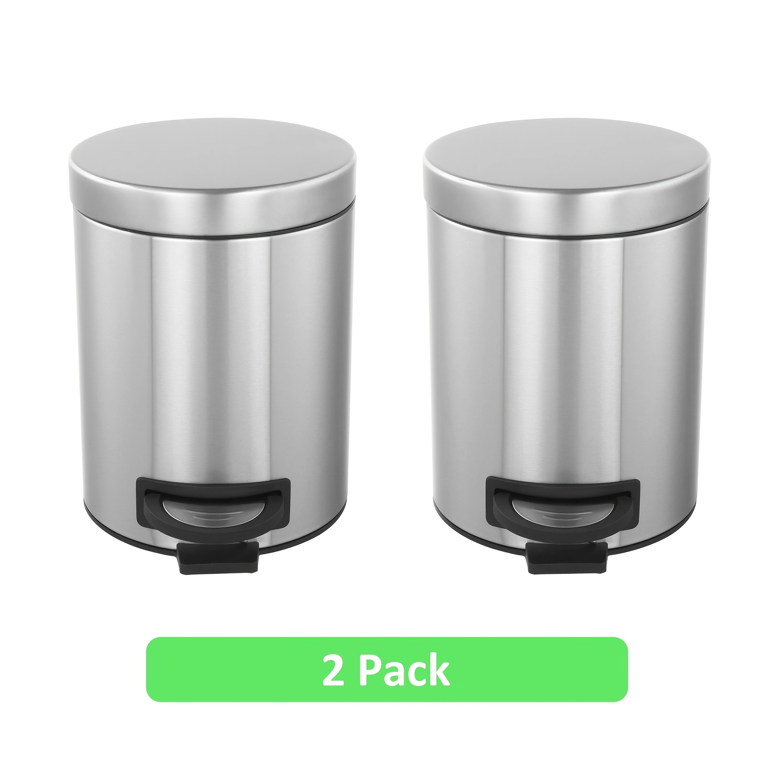 

2pcs- 5l/ 1.3 Gallon Premium Stainless Steel Trash Can, Small Round , Bathroom Trash Bin With Soft Close Lid Foot Pedal & Inner Bucket, Kitchen Home Office Bedroom Living Room