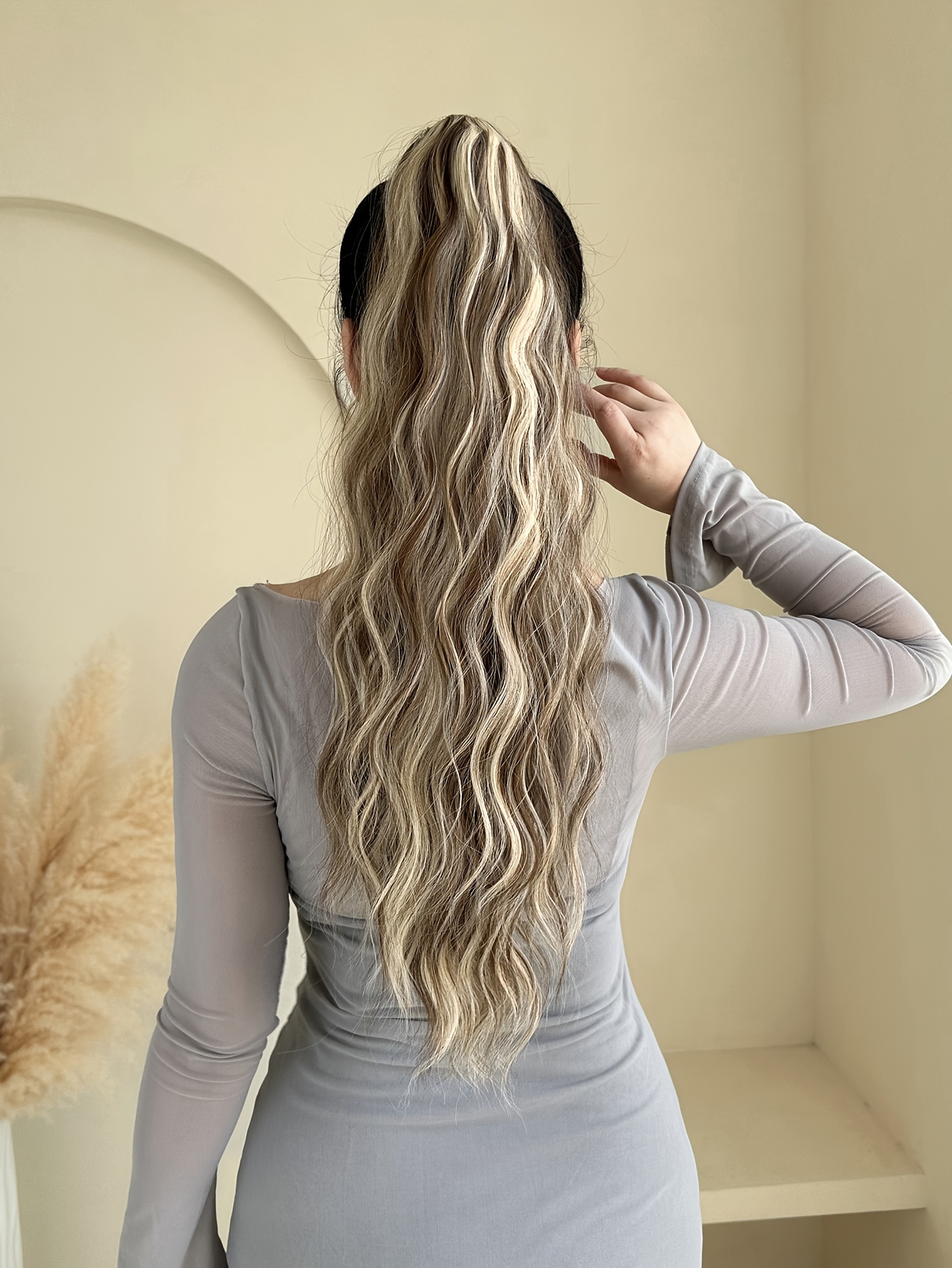 26 inch long wavy ponytail extension made from heat resistant synthetic fibers   daily use by women details 1