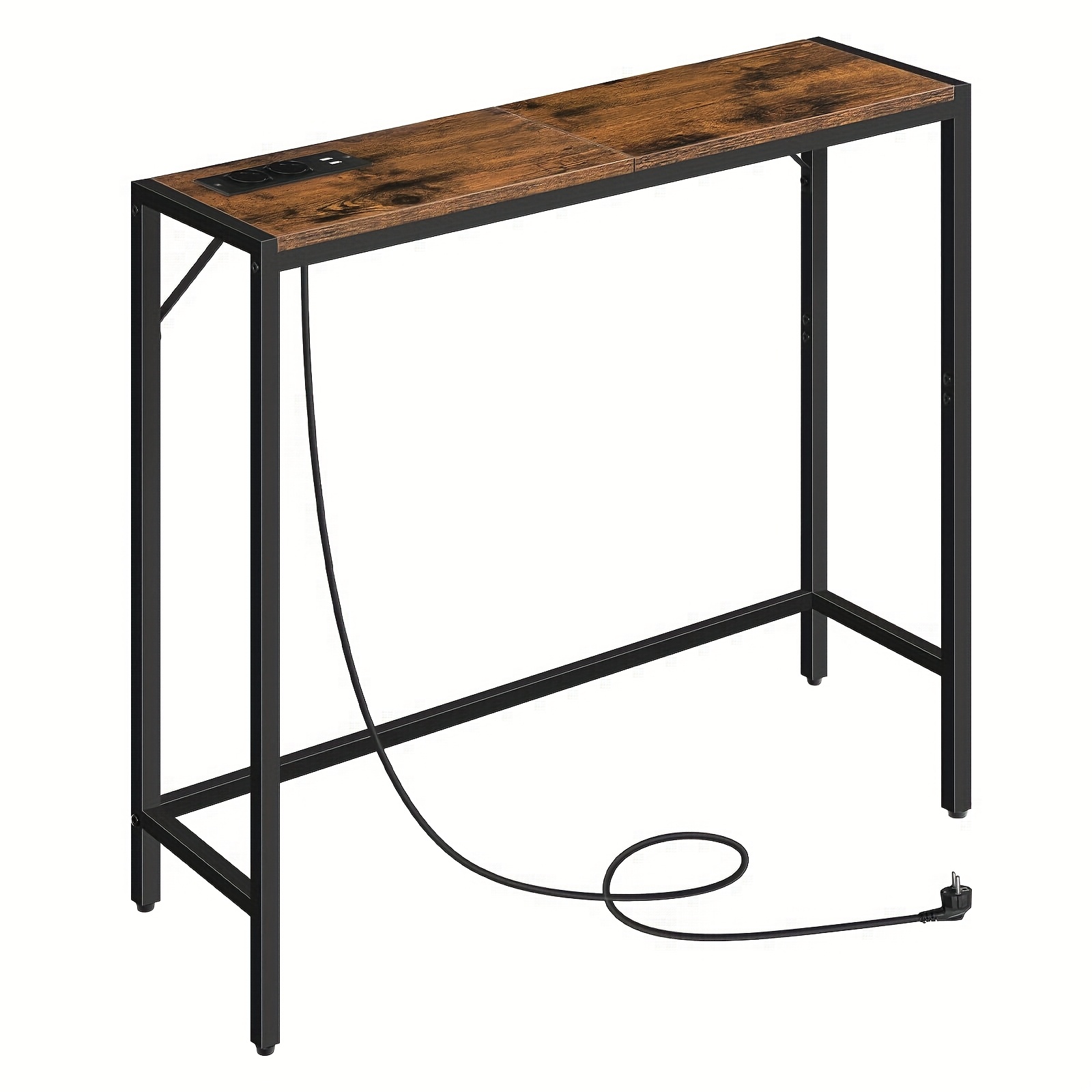 Image of Charging Station Console Table, 76.5 X 24 X 74cm, Narrow Sofa Side Table With Sockets And 2 Usb Ports, Suitable For Living Rooms And , Brown And Black Finish