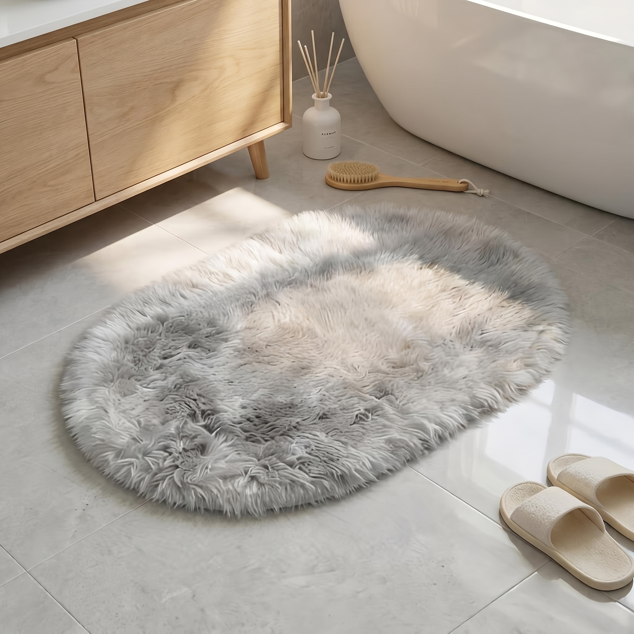 TEMU 1 Oval Plush Floor Mat, Small Apartment Household Floor Carpet, Soft And Comfortable, Lightweight And Portable, Foldable To , Suitable For Home
