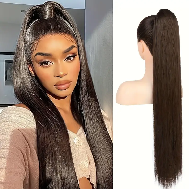 36inch long ponytail hair extensions 36 inch long straight drawstring ponytail synthetic ponytail in hair extensions ponytail womens daily wear wear halloween christmas details 0