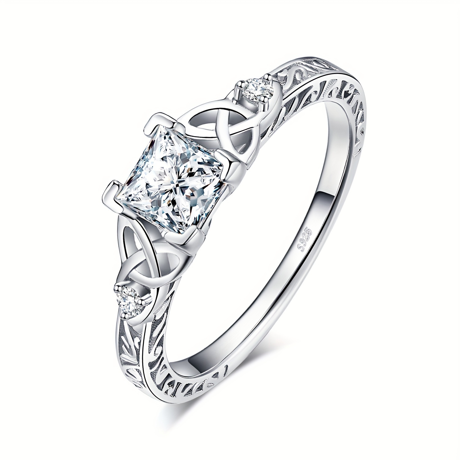 TEMU 1pc 925 Sterling Silver And Luxurious Exquisite Multi- Cubic Zirconia Decor Silvery Wedding Engagement Ring For Women Promise Love Band Ring