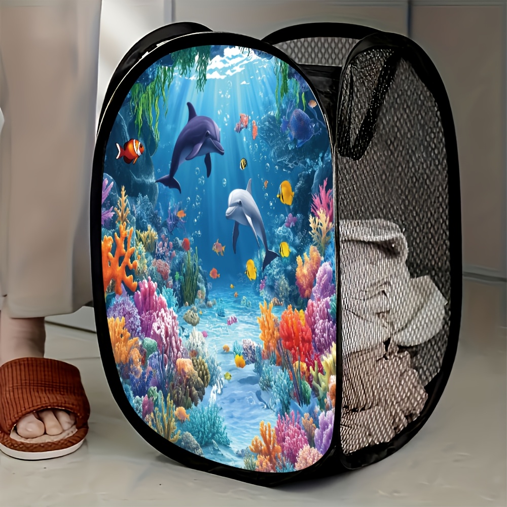 TEMU Panier à linge pop-up 1 pièce en avec sous-marine de et de coraux pour une organisation facile et un de place