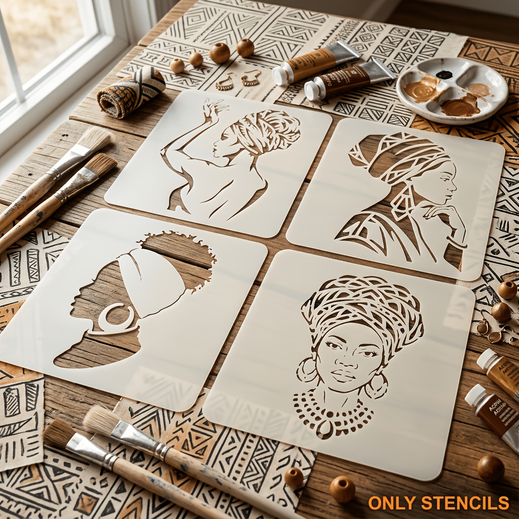 TEMU Set da 4 pezzi di modelli riutilizzabili per pittura di donne , per decorazioni fai da te per la casa, pittura su tela, decorazione di mobili,