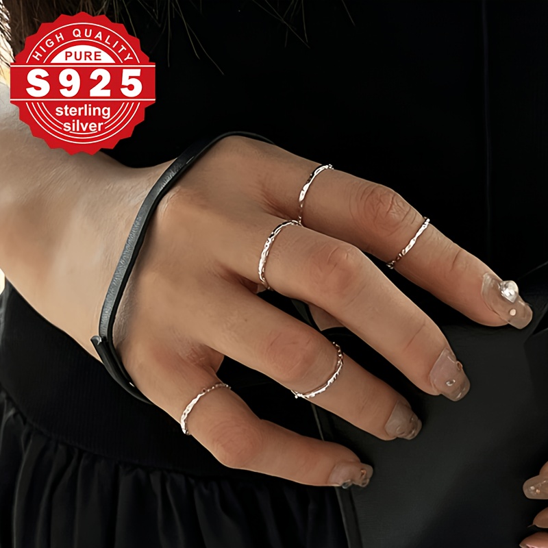 Women's S925 Silver Tinfoil Pattern Open Ring, Minimalist Design