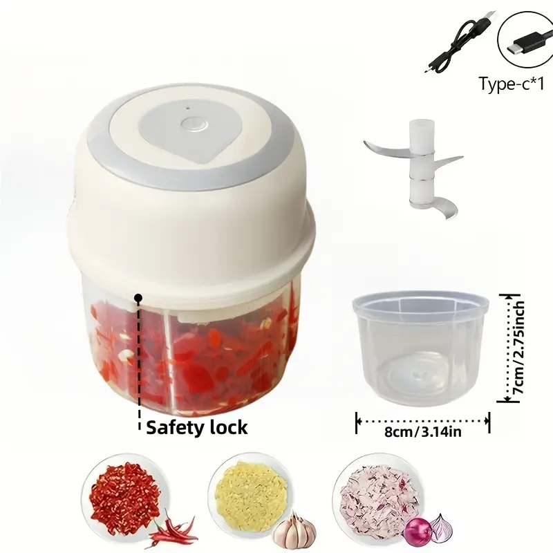 electric garlic chopper mini portable veggie chopper 250ml garlic grinder masher onion chopper blender to vegetable wireless food processor for ginger chili fruit meat etc Product details 0