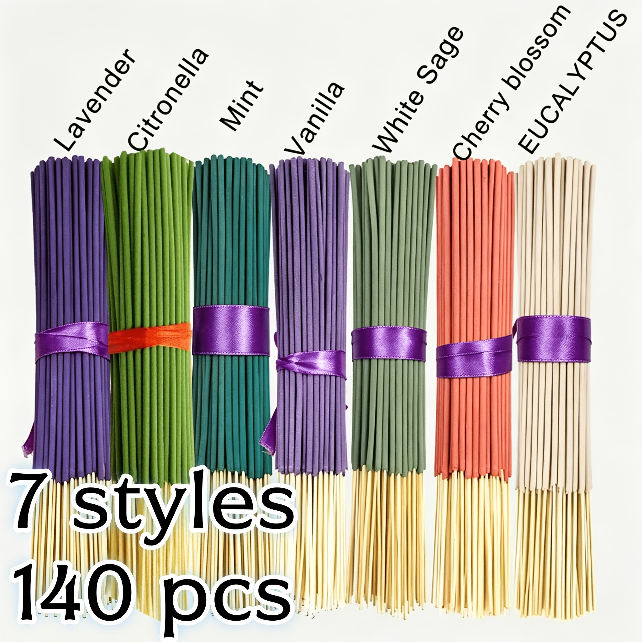 7 Sets Of 140pcs Incense Sticks, Each Containing 20 Sticks In Lavender,,, Eucalyptus, Vanilla, Mint, And Cherry…: retailer-supplied image