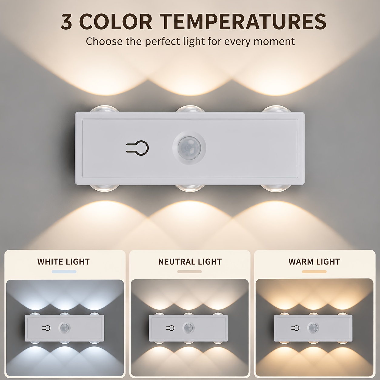 TEMU Lampe de nuit fil rechargeable à LED dynamique RGB avec détecteur de mouvement, applique murale à changement de couleur pour chambre, placard,
