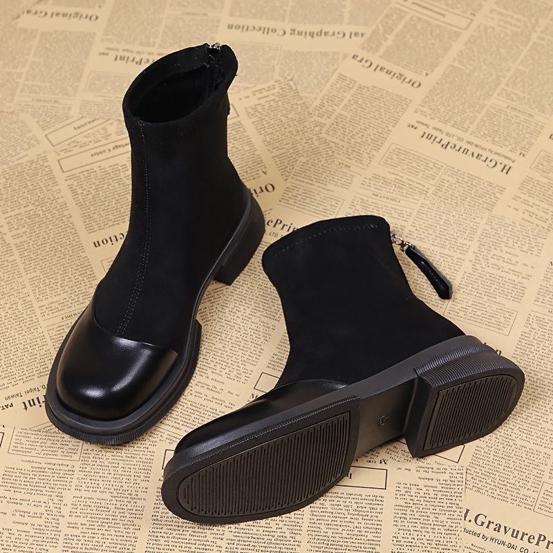 TEMU Women's Ankle Boots With Rear Zipper, 2025 Fall/winter New Style, Fashionable And Versatile Boots With Thick Sole And Chunky Heel, Slim-fitting