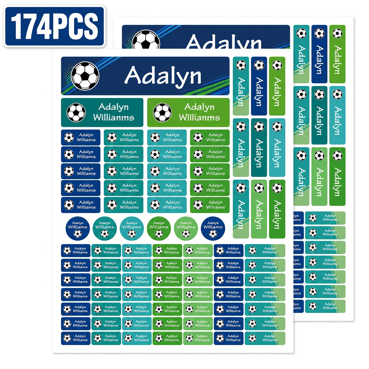 TEMU 174pcs Grandes Étiquettes Nominatives Personnalisées de Football - Autocollantes Adaptées pour l'École, l'Équipement Sportif, les Boîtes à