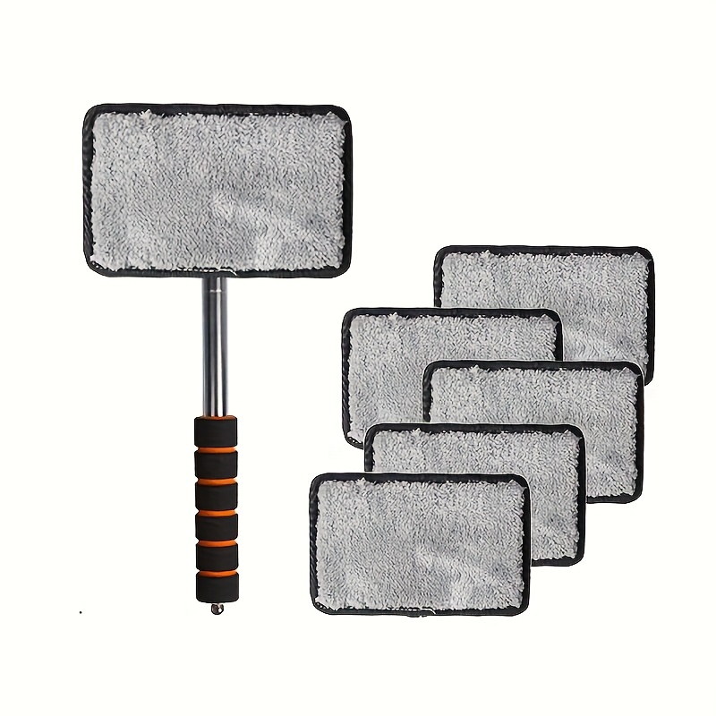 Image of A Set Of 6 Car Windshield Cleaning Kits, Featuring A Telescopic Handle And 6 Interchangeable Pads, Includes A Retractable Handle, Car Glass Cleaning Wipers, Vehicle Cleaning Additions