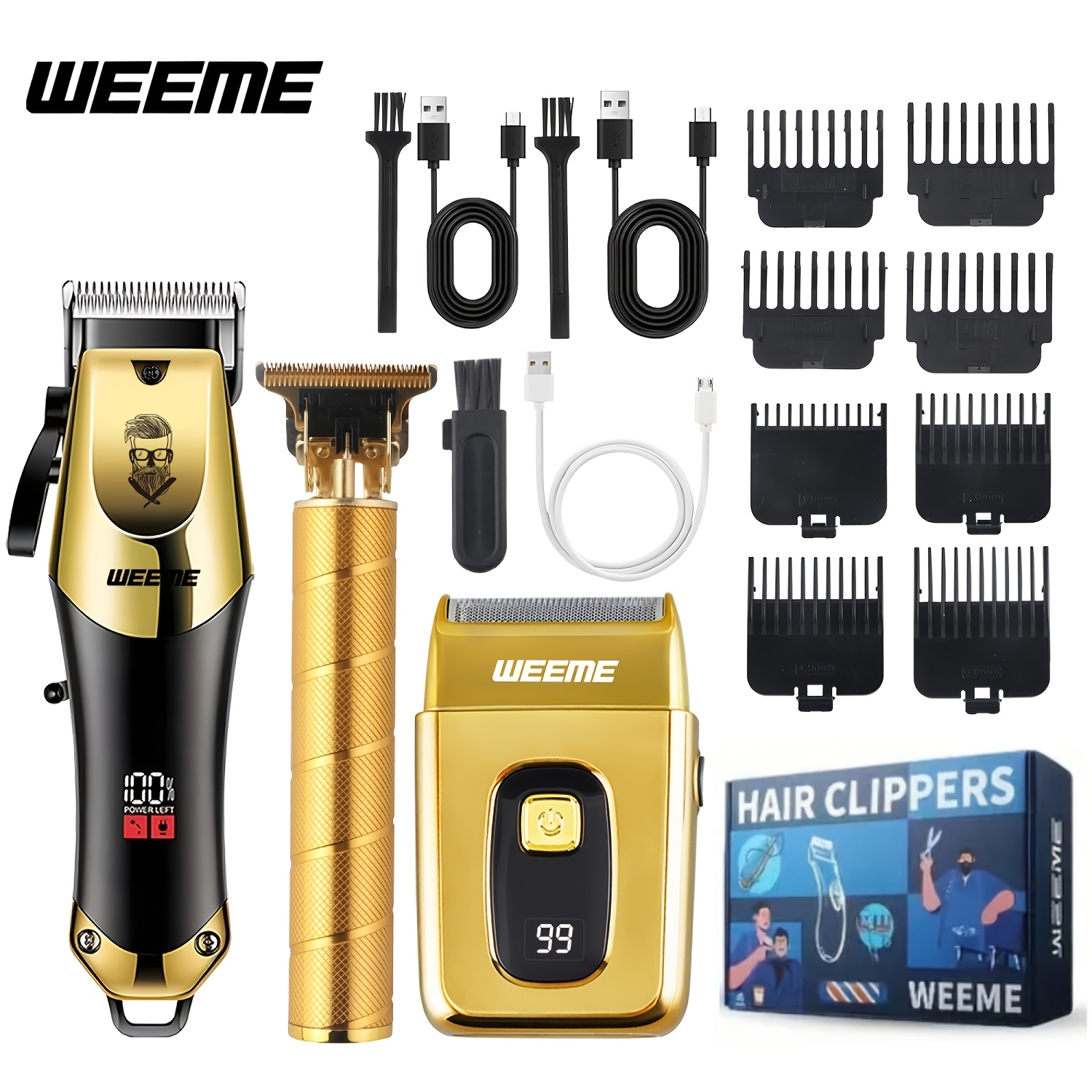 WEEME 3-delige Set Heren Tondeuse en Scheerapparaat