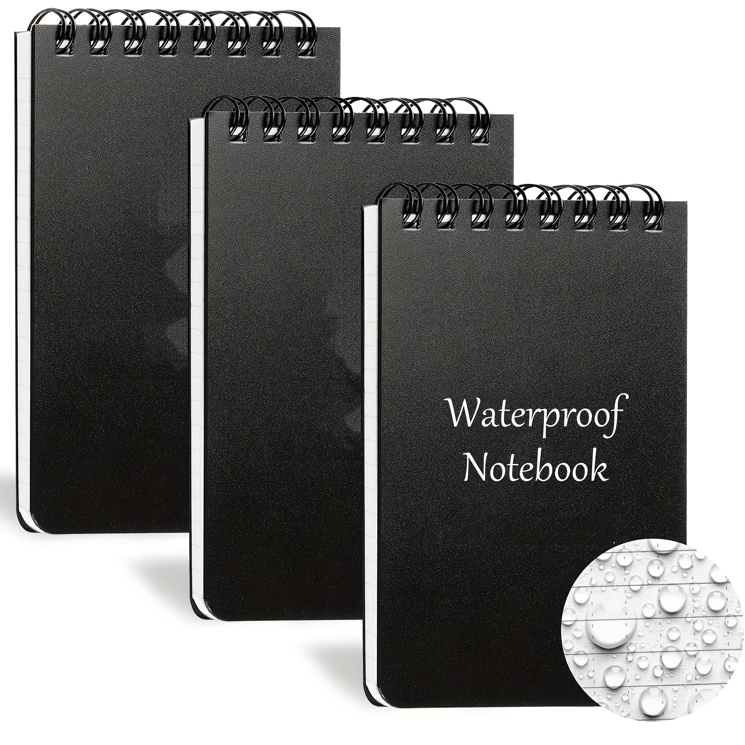 

3pcs Waterproof Notebook Notepad Black Cover Pocket Notebook 150 Sheets Grid Paper Weatherproof Spiral Memo Paper Notepad For Outdoor Activities Recording