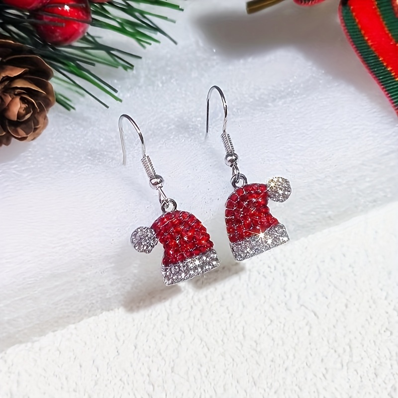 

Elegant & Cute Christmas Hat Jewelry Set - Studded Earrings And Necklace, Holiday Parties And Casual Attire