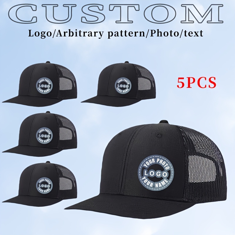 TEMU 5pcs Custom Color- Trucker Hats, Caps, Mesh Caps, - Custom Team , Personalized Images, Logos, Names, Text. Create Your Own Unique Hats For
