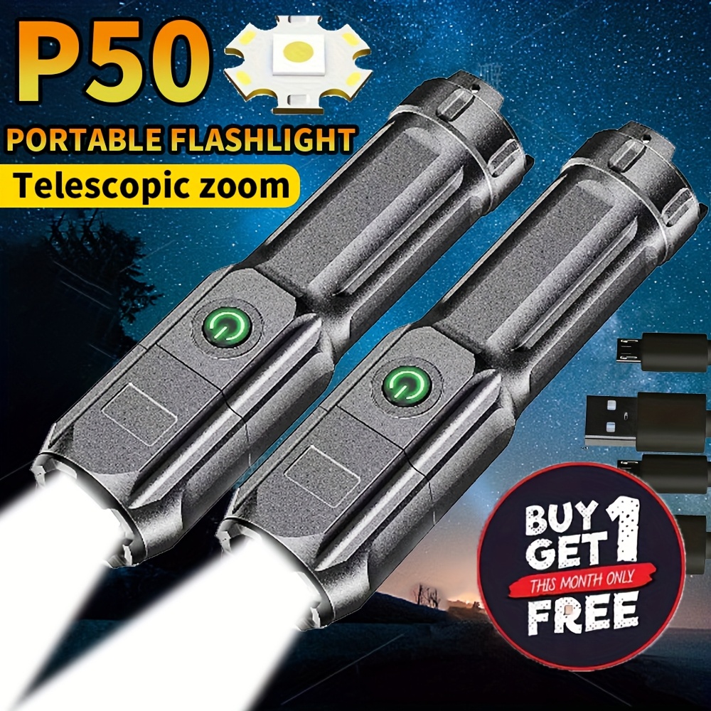 

Buy 1 , A Total Of 2 Portable Flashlights High Rechargeable Led Battery Powered, Small , Usb-c, , Cost-effective Handheld Flashlight, Dog Walking, Auto Repair, Emergency, Camping, Outdoor Adventure