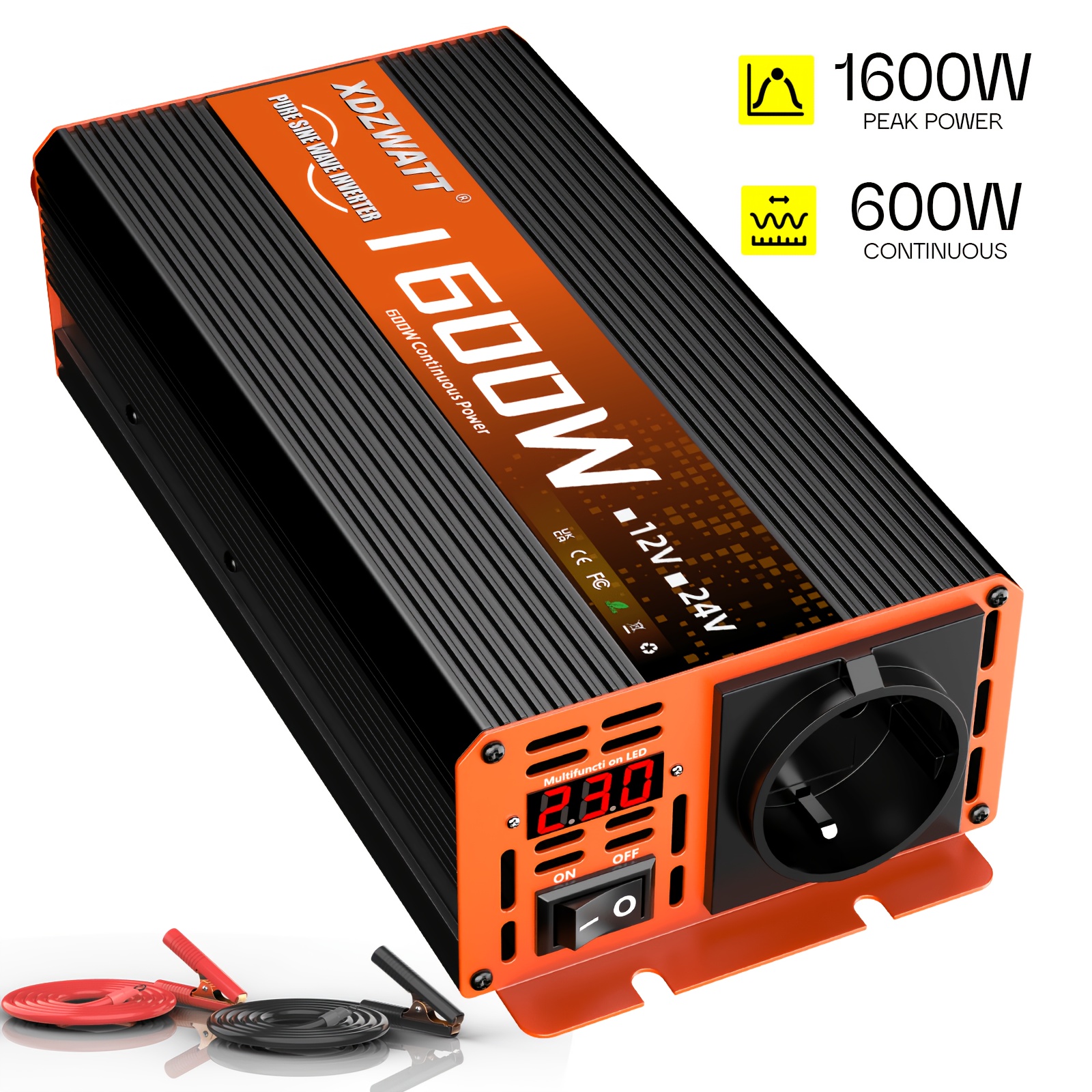 Image of 600w Continuous Power, 1600w Power, Pure Sine Wave Inverter, 12v To 230v Ac Car Inverter, Suitable For , Outdoor Rvs, Boats, Tractors, And Campers, Without Battery