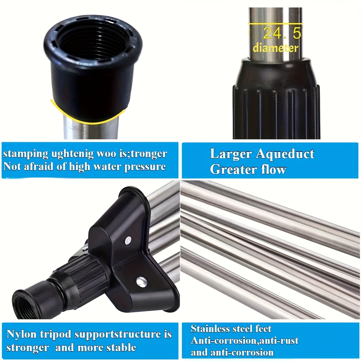 Aspersor rotativ 360 de grade, trepied din oțel inoxidabil, înălțime reglabilă, structură durabilă din plastic pentru acoperirea unei suprafețe mari, ideal pentru udarea gazonului și a grădinii | Picioare stabile de trepied cu înălțime reglabilă