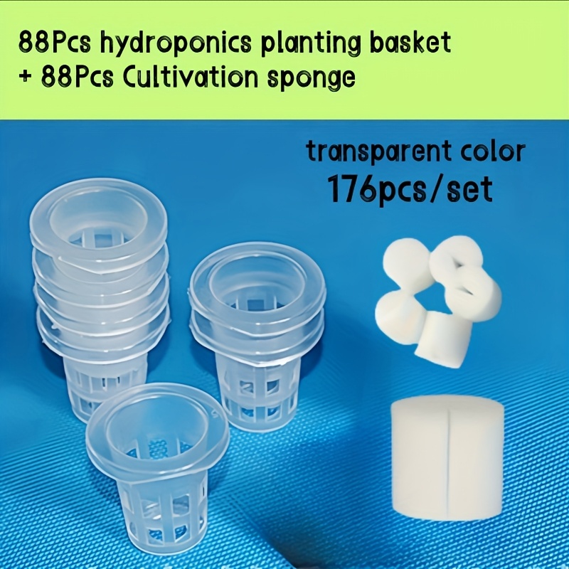 Image of 176pcs Hydroponic Net Cup Kit, 88pcs Planting Cups And 88pcs Sponge Liners, Plastic Soil-free Balcony Vegetable Cultivation Equipment, Diameter 1.38 Inches, Suitable For Garden Cloning Supplies