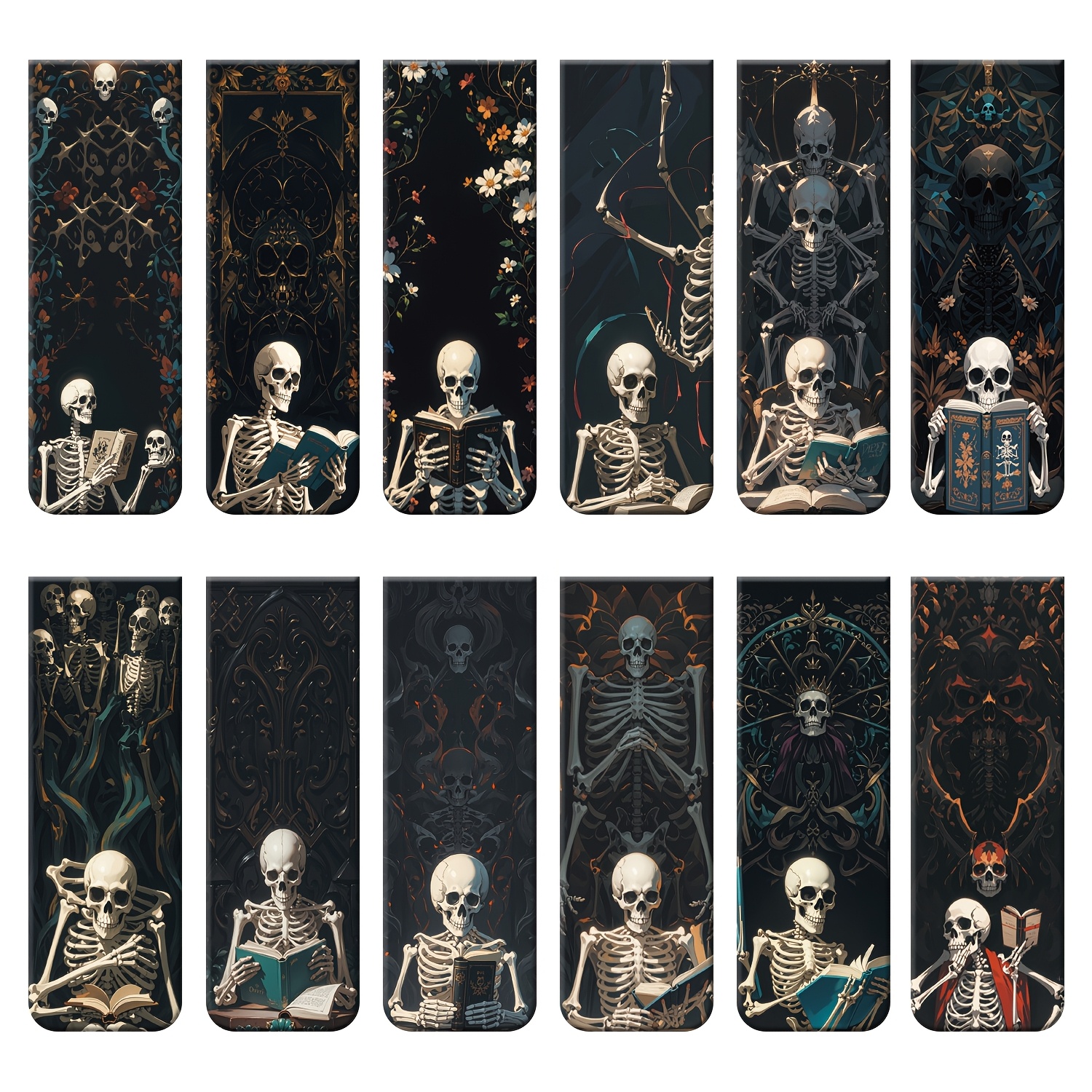 Image of 12pcs Magnetic Bookmarks Skeleton Magnetic Bookmarks Assorted Cute Book Markers Clip Set For Women Teachers Students Book Lovers Reading, For School Office Home Supplies, Cute Magnet Page Markers
