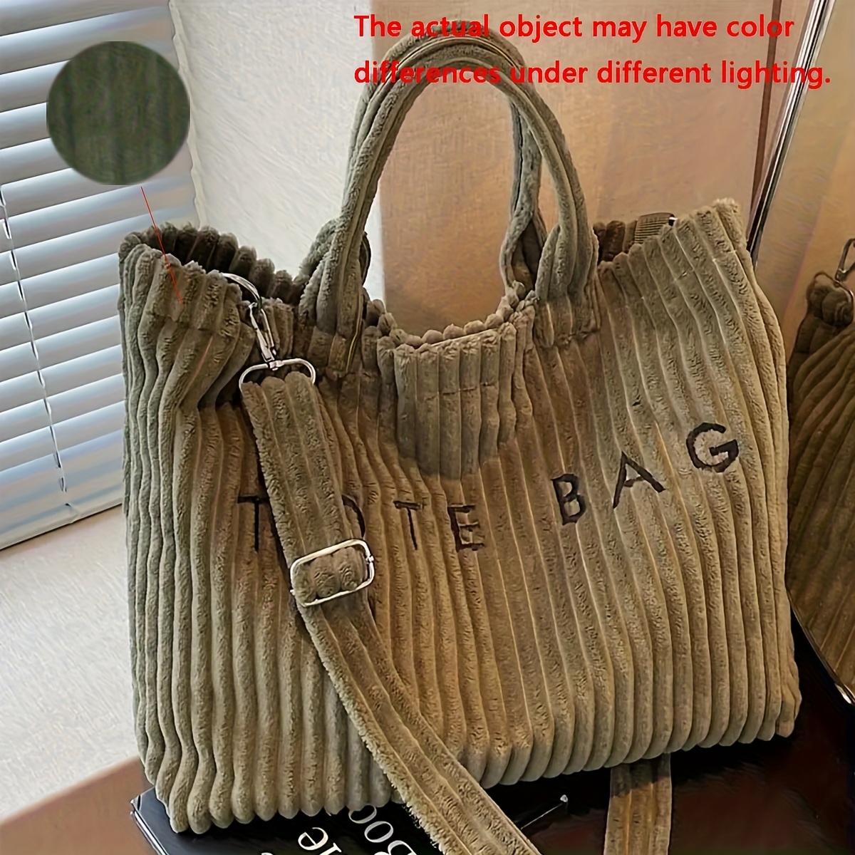 TEMU Perfect Lily Women's Plush Tote Bag - Soft Corduroy Texture, Elegant Large Capacity Handbag With Adjustable Strap, Durable & Stylish For Work,
