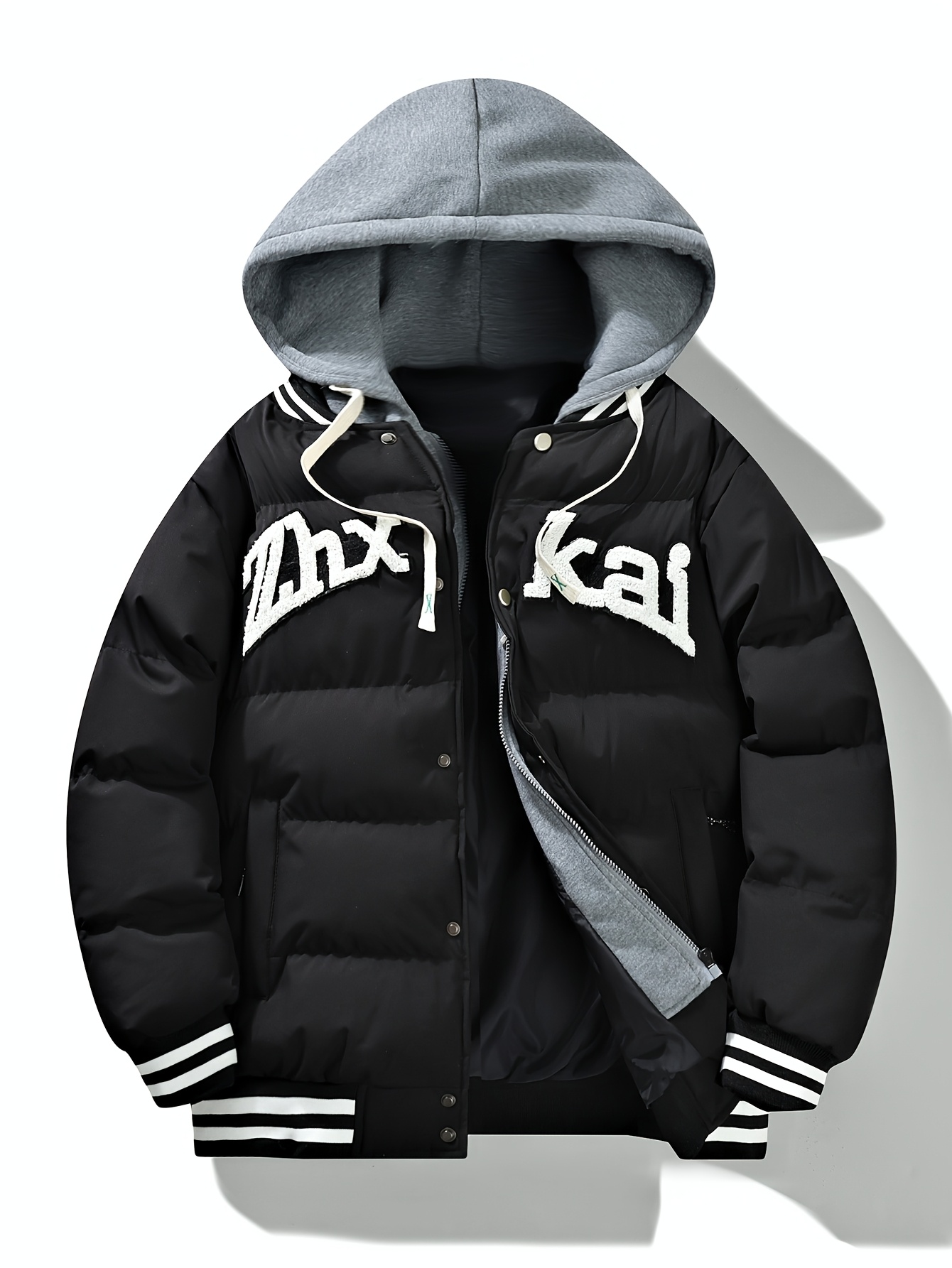 hooded jacket heavy duty winter coat black zipper Temu Georgia