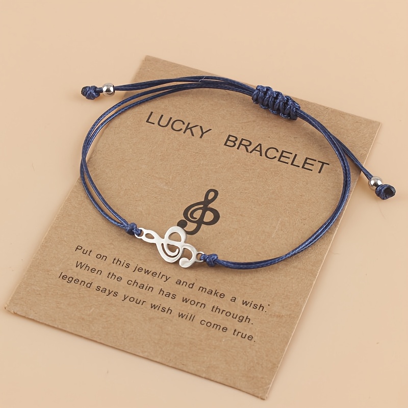 TEMU 1pc Hand-woven 304 Stainless Steel Musical Note Bracelet, Unisex Simple Adjustable Wax Cord Bracelet, Couple's Gift/valentine's Day Gift/music