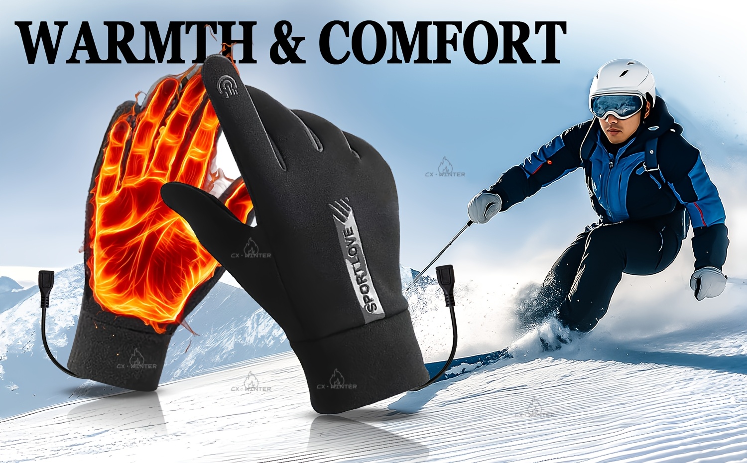 Winter Warm Gloves, Electric Heating Gloves, Intelligent Three-level Temperature Control, Double-sided Heating, Automatic Power-off at High Temperature, Comfortable Liner,Requires a USB Power Source to Be Used,An Excellent Winter Gift.