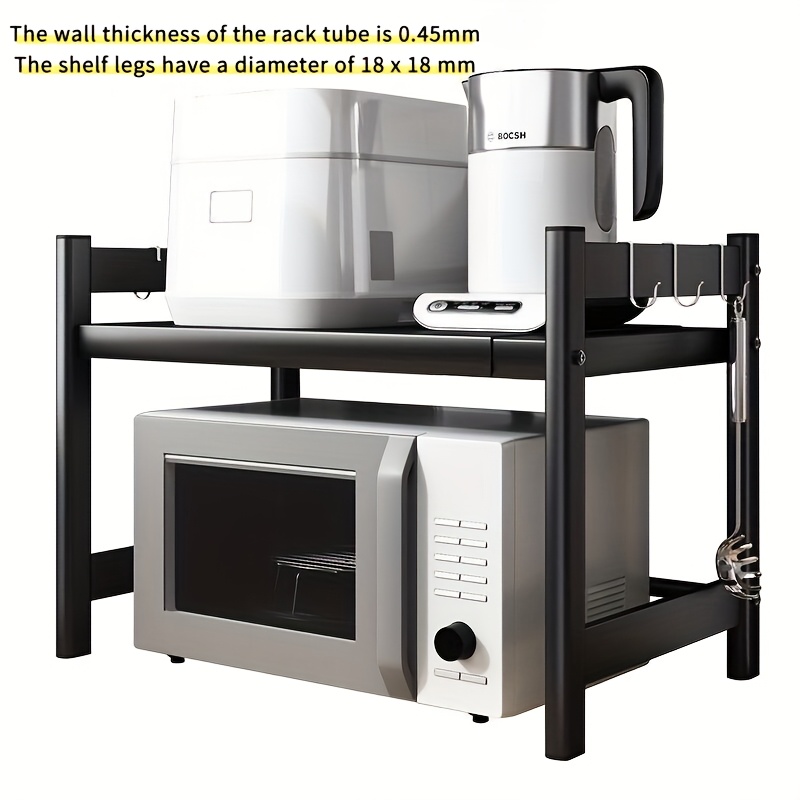Microwave Oven Rack, Expandable Microwave Oven Rack for Countertop Kitchen Utensil and Tableware Storage, with 6 Hooks, Carbon Steel Microwave Oven Shelf Countertop with Hooks - Mother's Day Gift for Wife - Kitchen Storage 9 Microwave Oven Rack, Expandable Microwave Oven Rack for Countertop Kitchen Utensil and Tableware Storage, with 6 Hooks, Carbon Steel Microwave Oven Shelf Countertop with Hooks - Mother's Day Gift for Wife - Kitchen Storage - Image 9