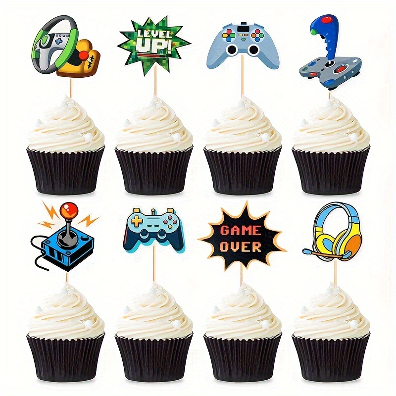 

24pcs Bamboo Cupcake Toppers, Gaming Themed Party Decorations, Non-electric Game Controller & Signs, Birthday Party Favors For Gamers