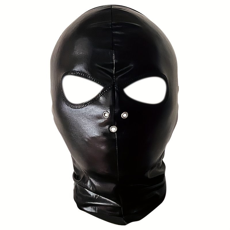 

1pc Unisex Black Pu Leather Mask, Cosplay Party Accessory, Halloween Carnival Christmas Festive Headwear, Soft Headgear For Bar Performances And Outdoor Events