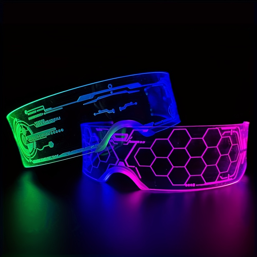 

2 Packs Led Light Glasses 7 Colors Glow In The Dark Party Supplies Rave Accessories Neon Glasses Cyberpunk Futuristic Glasses (including Nasal Support)