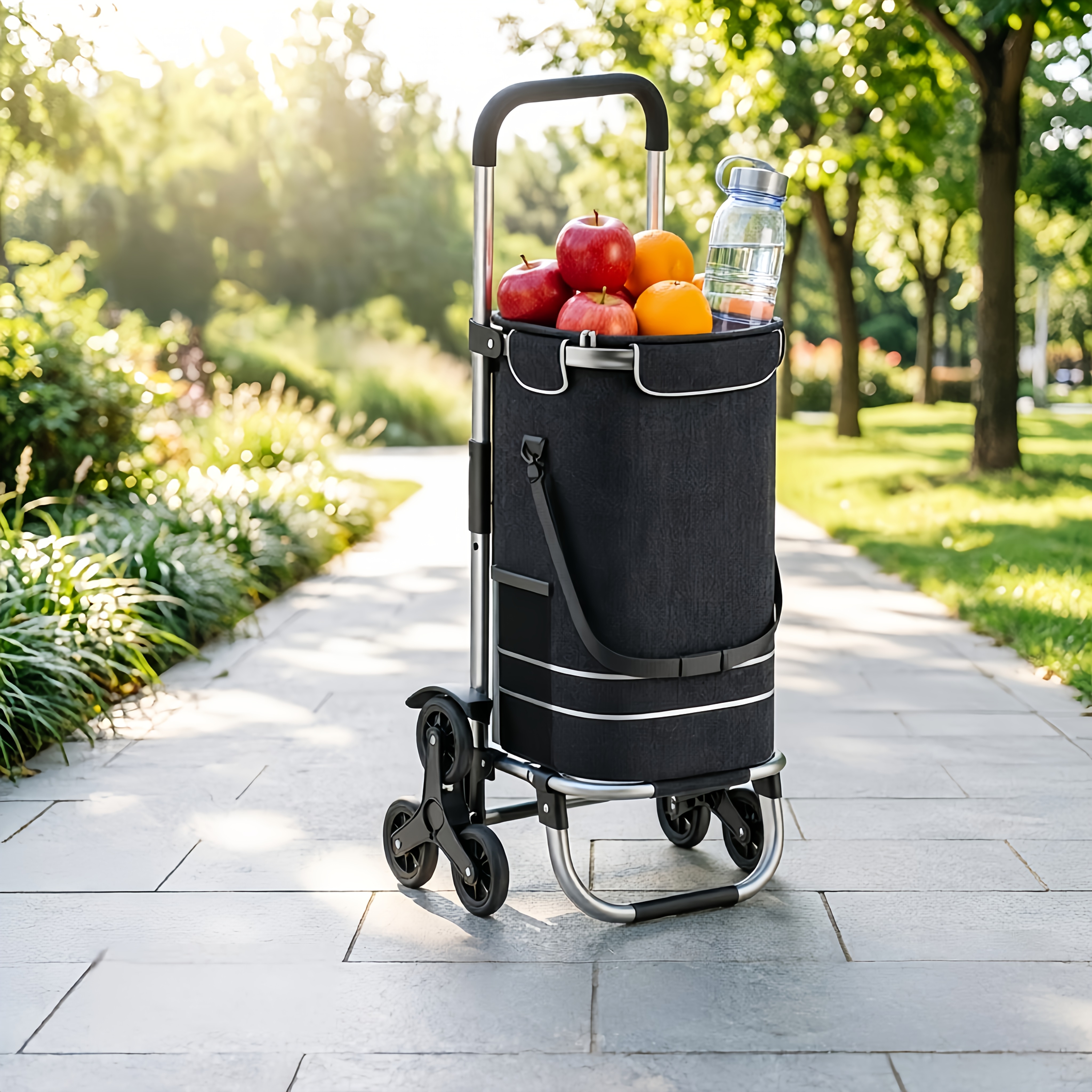 Image of 3-in-1 Foldable Shopping Trolley With 60l Capacity, Hand Cart For Groceries, 60kg, Ergonomic Handle, Wheels, And Shoulder Strap, Space- Trolley56
