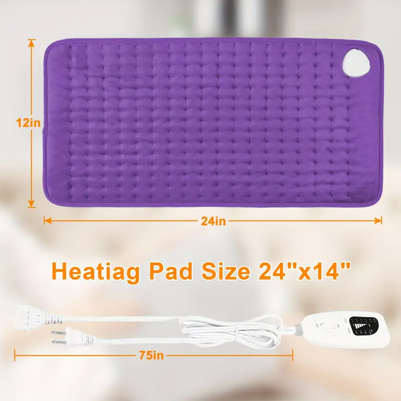 extra large heating pad - extra wide 24x12in (2x larger than most) with 6 temp settings (up to 150°f/65°c) & auto shut-off timer (2h), portable electric heating pad with plug- , machine washable for back, neck, legs, shoulders, knees, belly - ideal christmas gift for home, office, spa use - ideal for & everyday use, , cozy accessory, durable construction, adjustable , home Product details 0