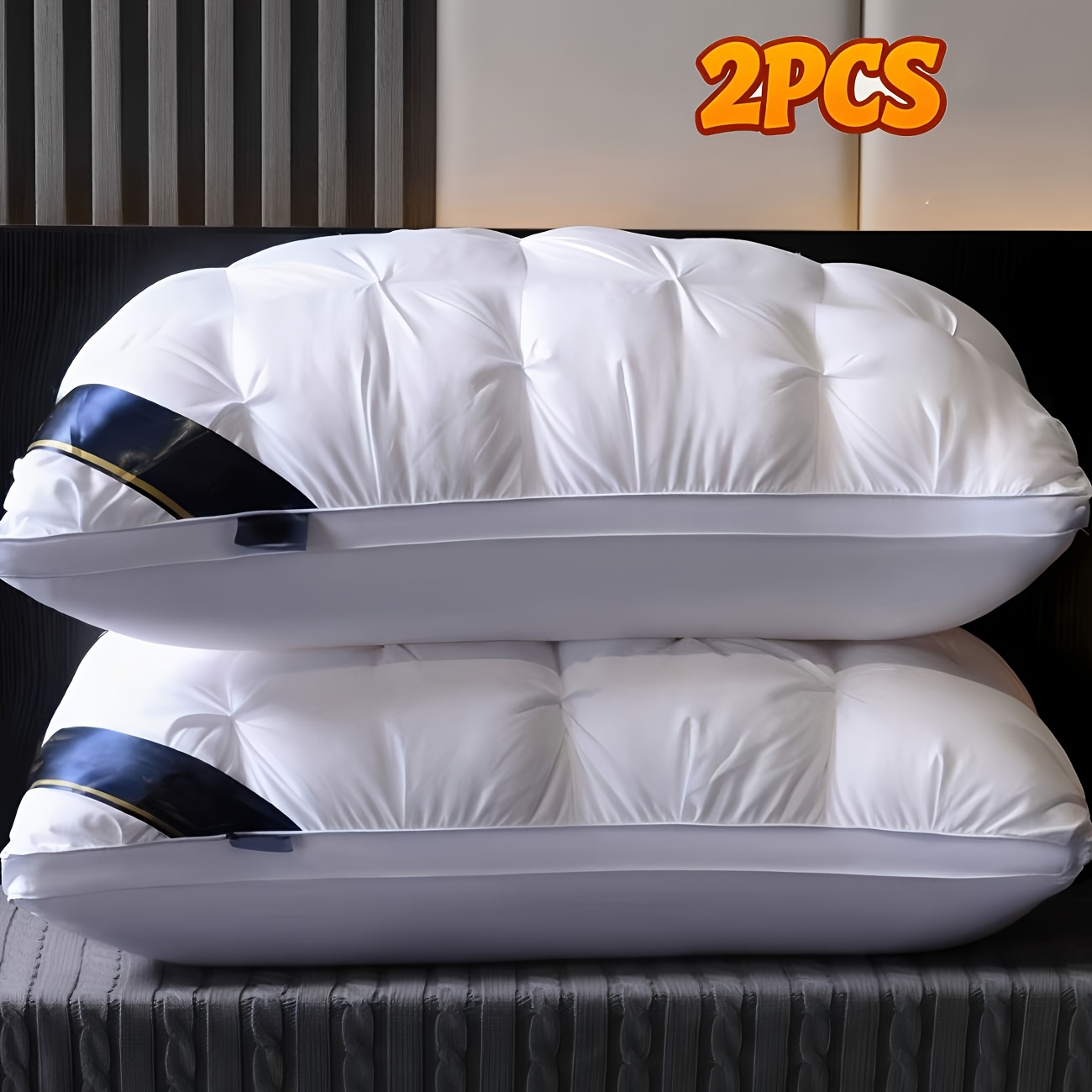 TEMU 2pcs - Pillows Sleep, Water-washed Home Adult Pillow Core Dormitory Neck Traction Pillow, Bed Pillows For , White