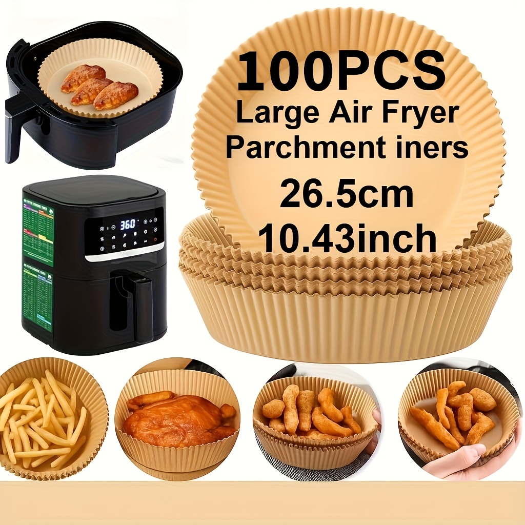 Image of 100pcs Air Fryer Liners - Brown Paper Sheets For Baking, Roasting And Microwaving - Easy , Cooking, Perfect For Home And Commercial Kitchens, Air Fryer Additions