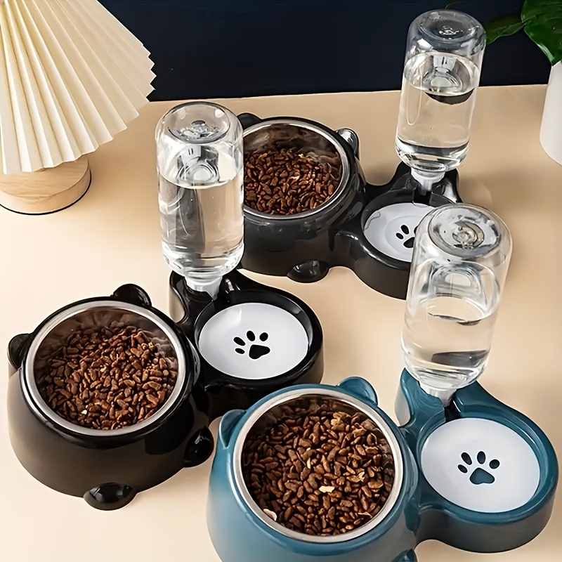 2-In-1 Automatic Pet Feeder And Water Dispenser, Elevated Tilted Stainless Steel Dog Cat Feeding Bowl, Protect Pet Cervical Spine - Safe Drinking And Eating, Without Battery