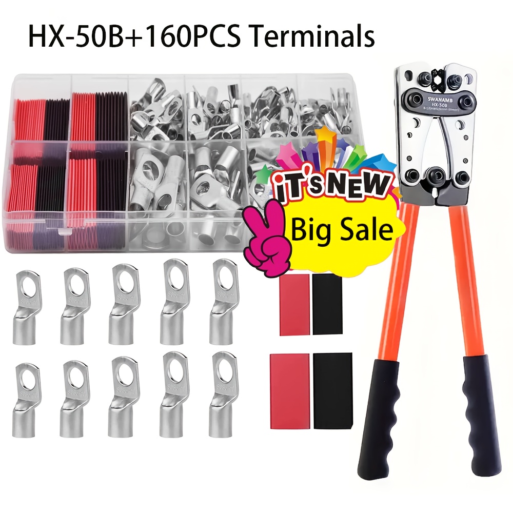 TEMU A Set Of Battery Cable Crimping Tool Kit With Cable Cutter, 80 Ring Terminals, And 80 Heat Shrink Tubing