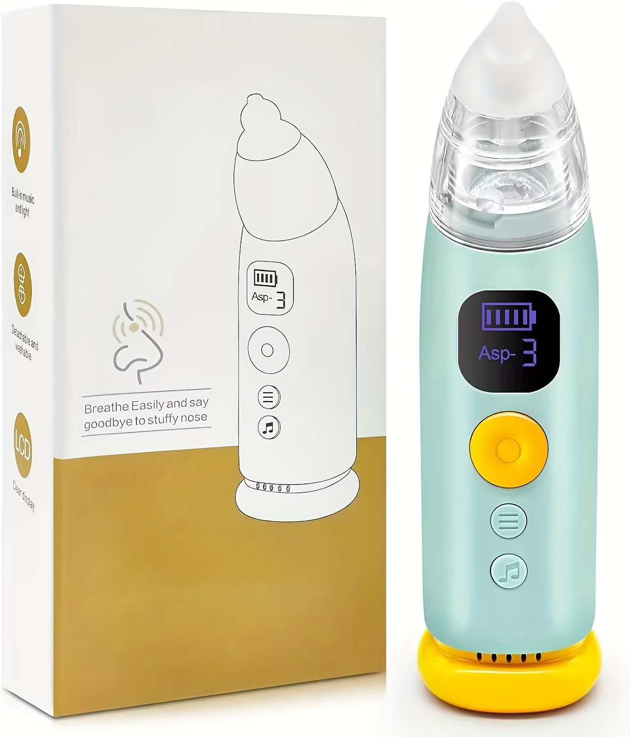 1pc portable electric   cleaner soothing music and soft lighting 3 adjustable suction levels 3 soft silicone tips to clear nasal   suitable for home use Product details 5
