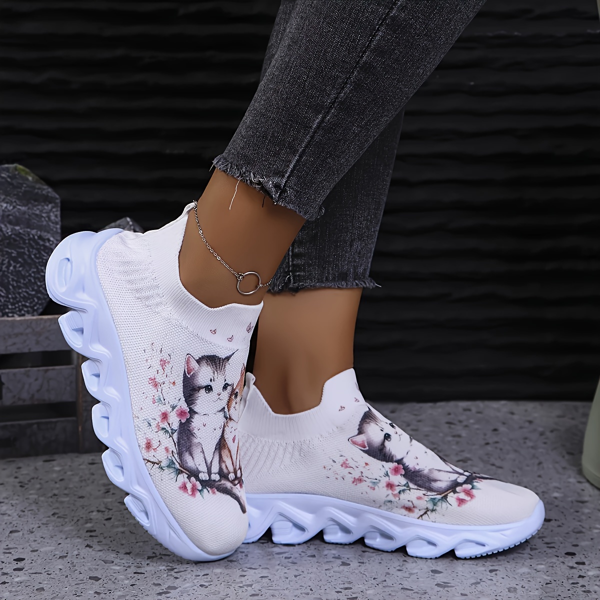 Flores Zapatillas Mujer Estampadas Zapatillas Mujer Estampado Gato