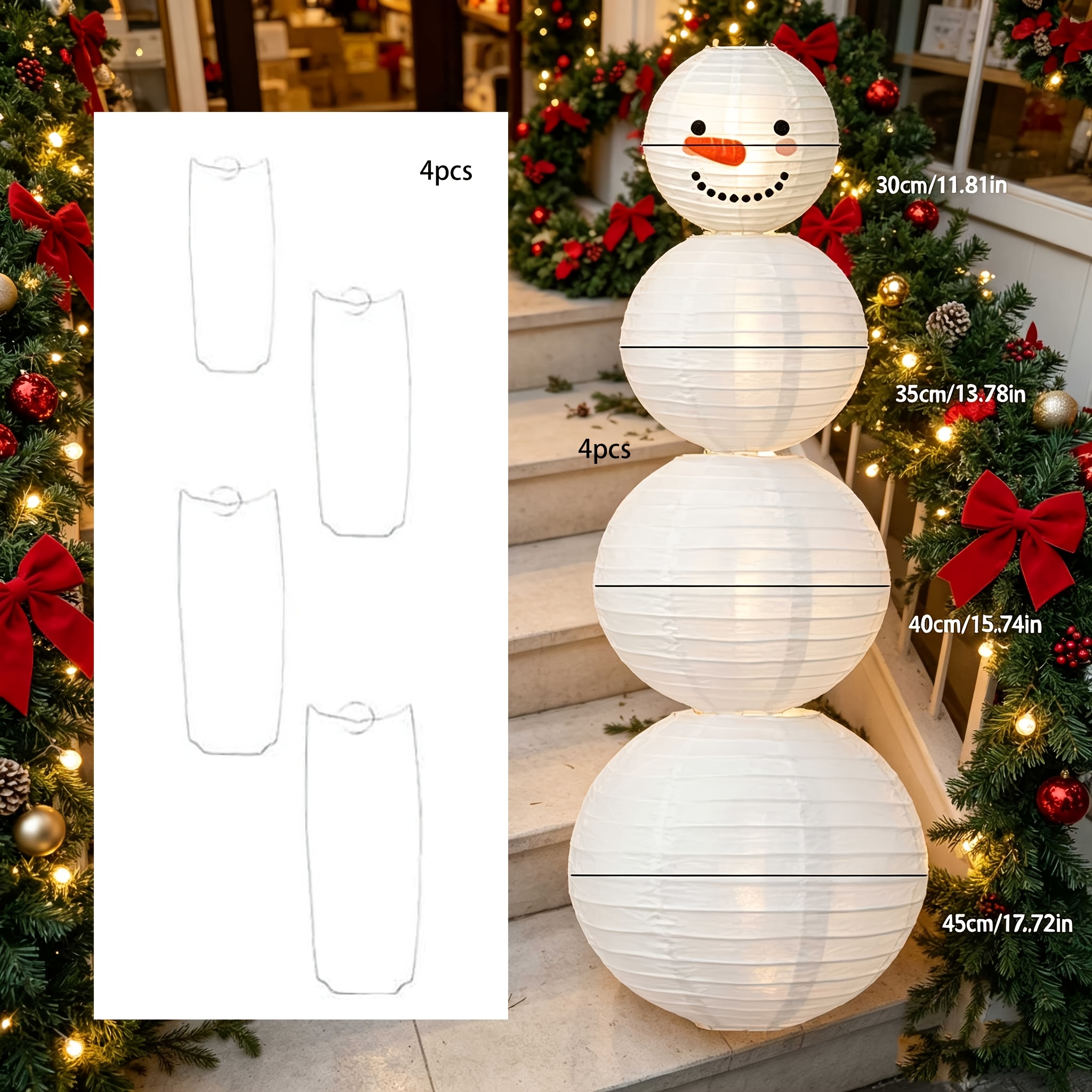 TEMU 8-teiliges Sortiment, große stapelbare Schneemann-Laternen-Set für den Boden, inklusive 4 Laternen und 4 Haken, stapelbare