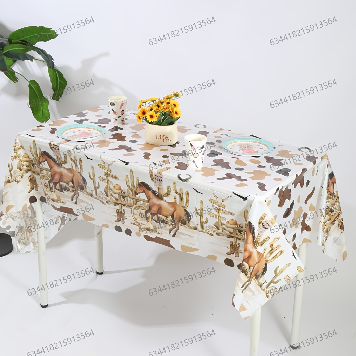 

1pc Nappe Jetable Thème Cowboy du , 42.5x70.8 pouces - Polyester avec Imprimé Désert & Cheval pour Fêtes & Utilisation Quotidienne, Facile à Accrocher Toile de Fond