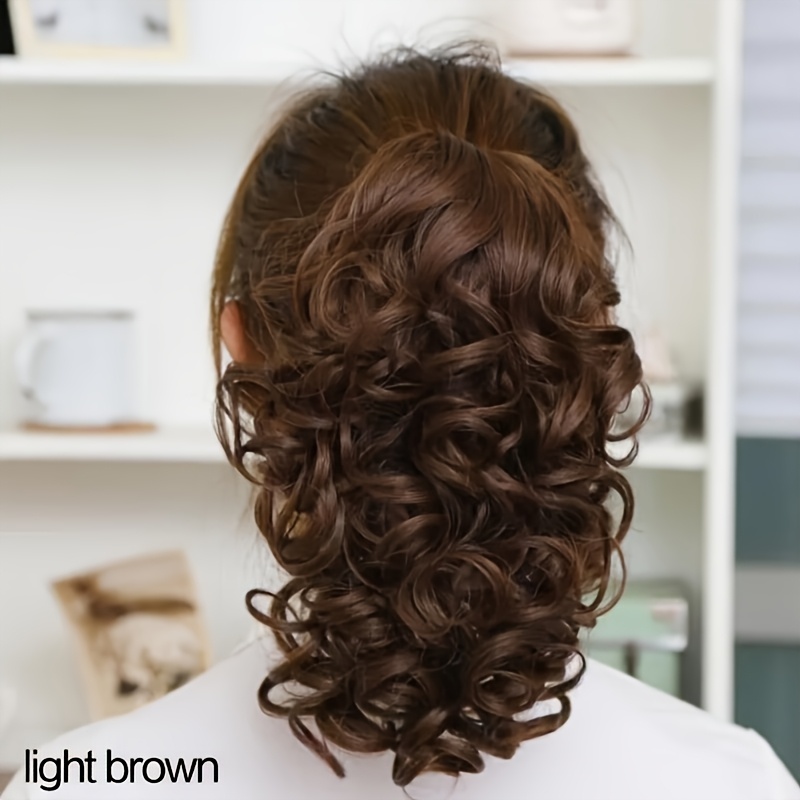 Elegant Ladies' Ponytails With Ribbons, Curly Hairpieces, Pear Curls, Wavy Ponytails, And Everyday Wear Synthetic Wigs.