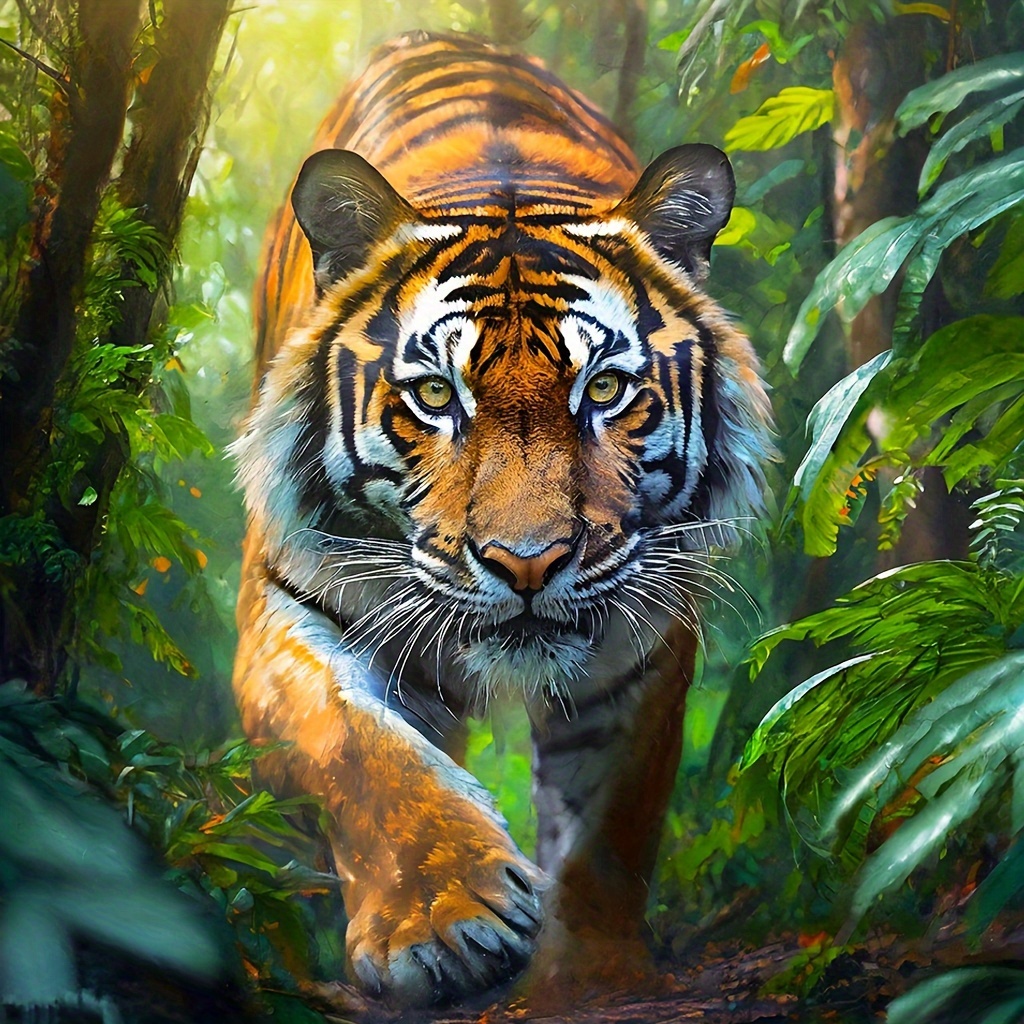 

Diy 5d Diamond Painting Kit - Tiger In The Jungle | 15.7x15.7" Frameless, Round Rhinestone Art | Handcrafted Wall Decor For Home & Office