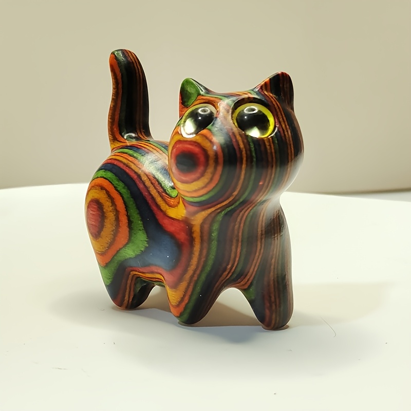 

1pc Hand- Wooden Cat Figurine, Decorative Small Cat Statue, Carving, For Home, Holiday, And Entryway Decor