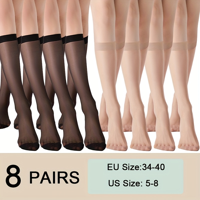 TEMU Pack de 8 de calcetines de media pantorrilla para mujer, medias de tubo de cristal invisibles, transparentes, ultradelgadas y transpirables de