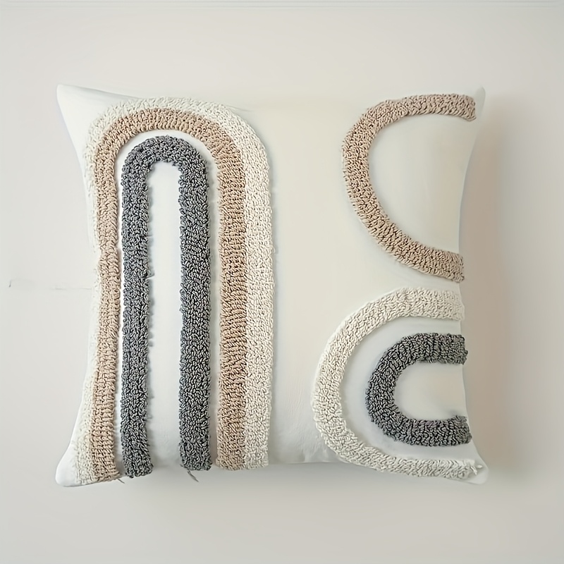 Image of Bohemian Nordic Geometric Pattern Throw Pillow Covers - Modern Minimalist Neutral Tone Sofa Cushion Covers With Zipper Closure, Hand Wash Living Room, Bedroom & Home Decor