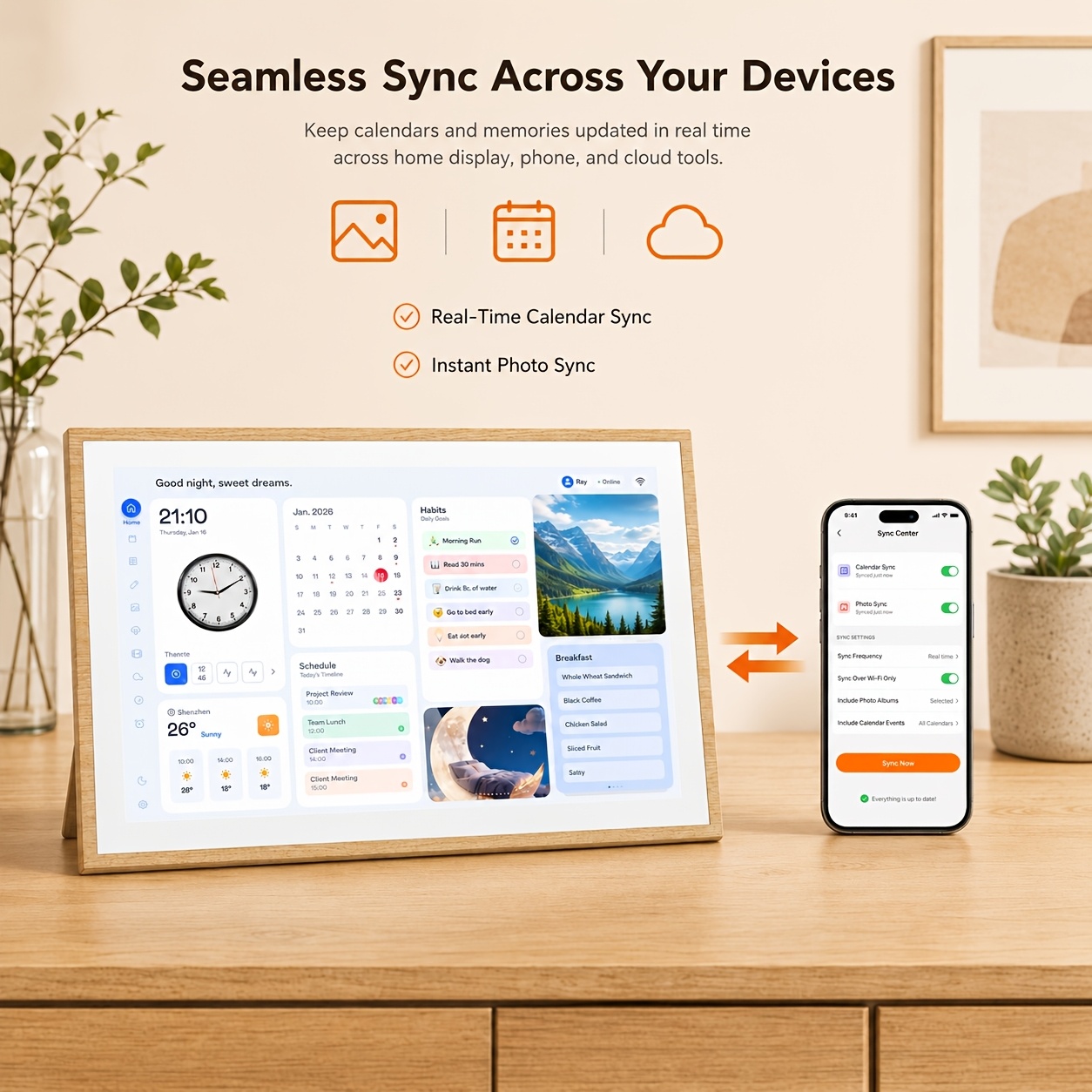 Smart Digital Calendar with Touchscreen and Meal Planning