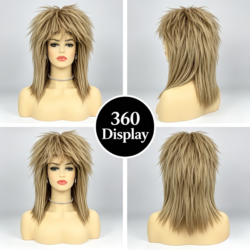 TEMU Acag Women's Wig, 1980s For Rock Mullet Styles, Featuring A Large Curly Golden Ponytail Design. Women To Wear For Rock Cosplay And Role-playing